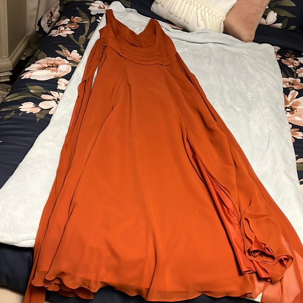 David’s bridal formal waist tie long dress with side slit
